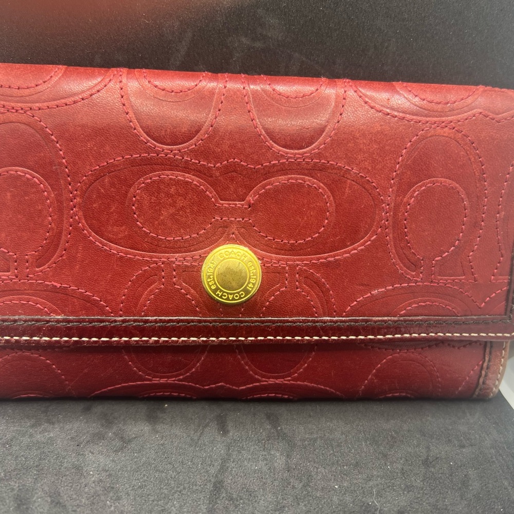 Coach Red Leather Embossed Wallet
